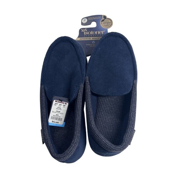 Isotoner Mens Advanced Memory‎ Foam Slippers M 8-9 Navy Indoor/Outdoor NWT - Picture 1 of 4